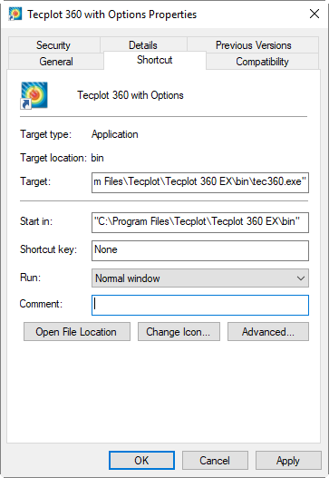 create shortcut properties