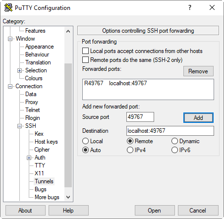 remote putty port forwarding