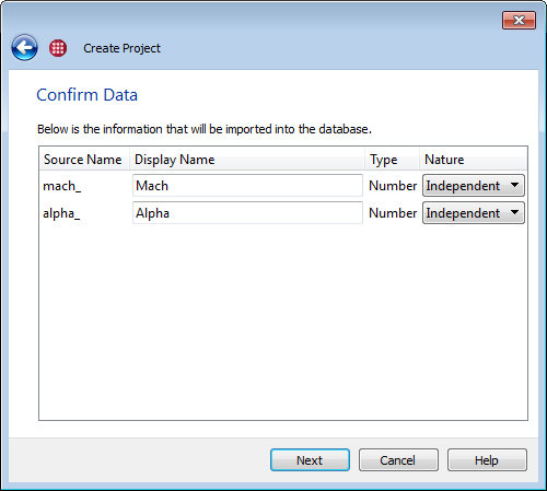 create project confirm data