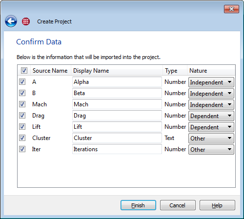 create project confirm data csv