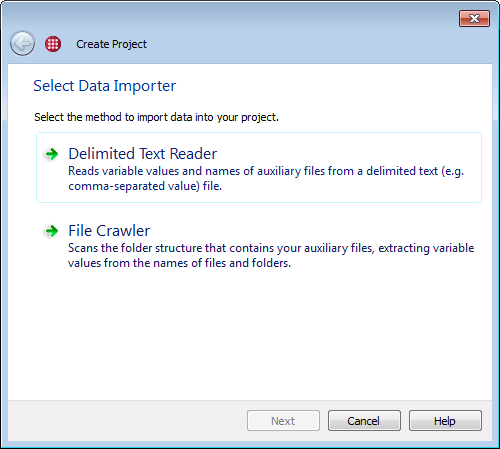 create project select importer