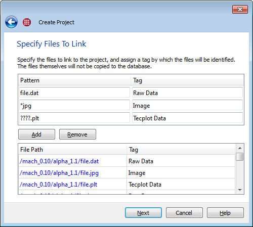 create project specify files to link