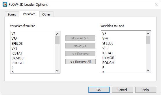 flow 3d loader options variables