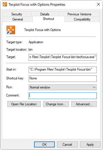 create shortcut properties