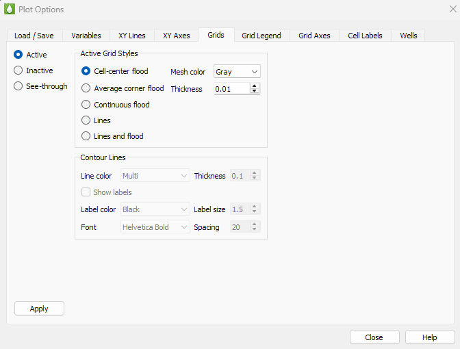 plot options grids active
