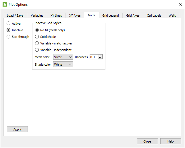plot options grids inactive