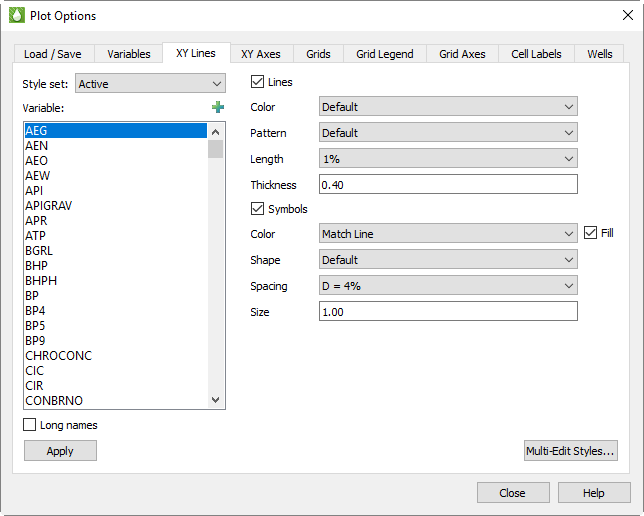plot options xy lines