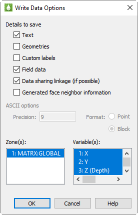write data file options
